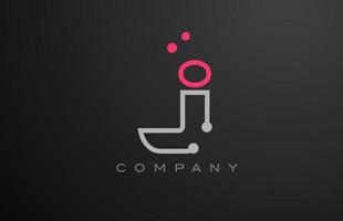gris j alphabet lettre logo icône conception avec rose point. Créatif modèle pour affaires et entreprise vecteur