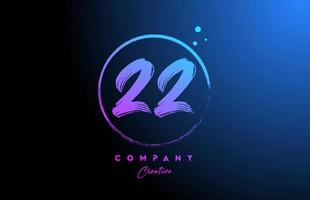 22 grunge nombre lettre logo icône conception avec points et cercle. bleu rose pente Créatif modèle pour entreprise et affaires vecteur