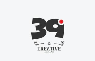 gris 39 nombre logo icône conception avec rouge point. Créatif modèle pour entreprise et affaires vecteur