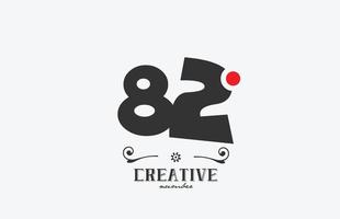 gris 82 nombre logo icône conception avec rouge point. Créatif modèle pour entreprise et affaires vecteur