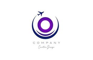 o alphabet lettre logo avec avion pour une Voyage ou réservation agence dans violet. entreprise Créatif modèle conception pour entreprise et affaires vecteur