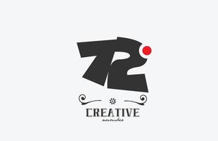 gris 72 nombre logo icône conception avec rouge point. Créatif modèle pour entreprise et affaires vecteur