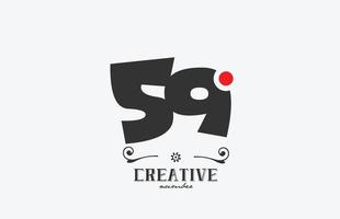 gris 59 nombre logo icône conception avec rouge point. Créatif modèle pour entreprise et affaires vecteur