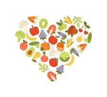en bonne santé nourriture dans forme de cœur vecteur