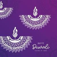 joyeux diwali bougies mandala blanc sur la conception de vecteur de fond violet