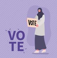 femme musulmane, à, vote, bannière, vecteur, conception vecteur