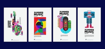 ensemble d'affiche de festival de musique et d'art de vacances d'été vecteur