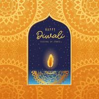 Carte de bougie joyeux diwali avec fond de mandala arabesque vecteur