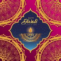 Carte de bougie joyeux diwali avec fond de mandala arabesque vecteur