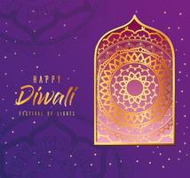 joyeux diwali carte avec fond de mandala arabesque vecteur