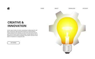 Ampoule 3D rougeoyante et illustration d'engrenage pour les entreprises, concept créatif vecteur