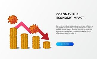 propagation de l'impact sur l'économie des coronavirus. économie en bas. a frappé le marché boursier et l'économie mondiale. graphique dargent avec flèche baissière rouge vecteur