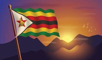 Zimbabwe drapeau avec montagnes et le coucher du soleil dans le Contexte vecteur