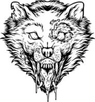 terrifiant monstre Loup tête monochrome vecteur des illustrations pour votre travail logo, marchandise T-shirt, autocollants et étiquette conceptions, affiche, salutation cartes La publicité affaires entreprise ou marques