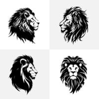 Lion tête visage logo ensemble silhouette noir icône tatouage mascotte main tiré Lion Roi silhouette animal vecteur illustration