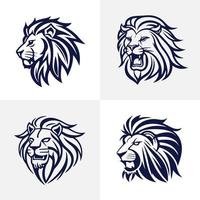 Lion tête visage logo ensemble silhouette noir icône tatouage mascotte main tiré Lion Roi silhouette animal vecteur illustration