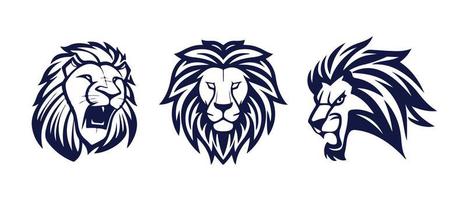 Lion tête visage logo ensemble silhouette noir icône tatouage mascotte main tiré Lion Roi silhouette animal vecteur illustration