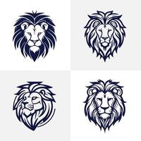 Lion tête visage logo ensemble silhouette noir icône tatouage mascotte main tiré Lion Roi silhouette animal vecteur illustration