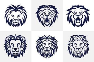 Lion tête visage logo ensemble silhouette noir icône tatouage mascotte main tiré Lion Roi silhouette animal vecteur illustration