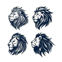 Lion tête visage logo ensemble silhouette noir icône tatouage mascotte main tiré Lion Roi silhouette animal vecteur illustration