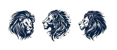 Lion tête visage logo ensemble silhouette noir icône tatouage mascotte main tiré Lion Roi silhouette animal vecteur illustration