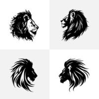 Lion tête visage logo ensemble silhouette noir icône tatouage mascotte main tiré Lion Roi silhouette animal vecteur illustration