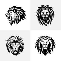 Lion tête visage logo ensemble silhouette noir icône tatouage mascotte main tiré Lion Roi silhouette animal vecteur illustration