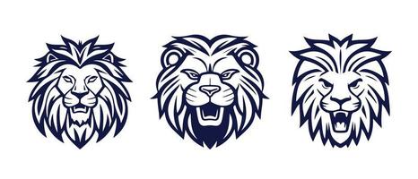 Lion tête visage logo ensemble silhouette noir icône tatouage mascotte main tiré Lion Roi silhouette animal vecteur illustration