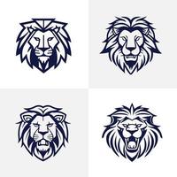 Lion tête visage logo ensemble silhouette noir icône tatouage mascotte main tiré Lion Roi silhouette animal vecteur illustration