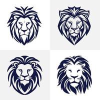 Lion tête visage logo ensemble silhouette noir icône tatouage mascotte main tiré Lion Roi silhouette animal vecteur illustration