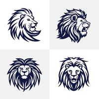 Lion tête visage logo ensemble silhouette noir icône tatouage mascotte main tiré Lion Roi silhouette animal vecteur illustration