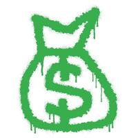 dollar argent sac symbole icône avec vert vaporisateur peindre vecteur