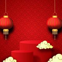 joyeux nouvel an chinois chanceux avec bannière de couleur rouge et lanterne vecteur