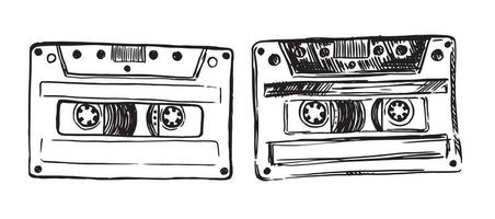 l'audio cassette main tiré illustrations. vecteur