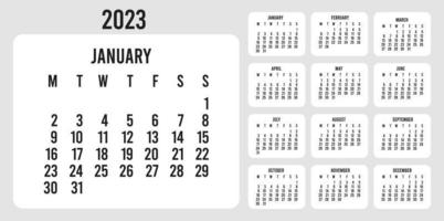 calendrier 2023 avec 12 mois. Bureau classique Facile nettoyer annuel calendrier. Célibataire page calendrier modèle basique. vecteur illustration