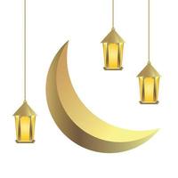 pendaison or lanterne et lune pour Ramadan, eid et islamique vecteur illustration élément décoration