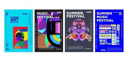 ensemble d'affiche de festival de musique et d'art d'été vecteur