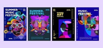 ensemble d'affiche de festival de musique et d'art d'été vecteur