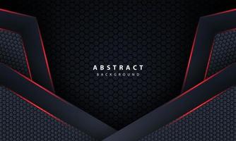 Hexagone sombre 3D avec lumière de ligne rouge en illustration vectorielle de fond futuriste de luxe gris moderne. vecteur