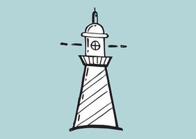 phare, main tiré style, vecteur illustration.