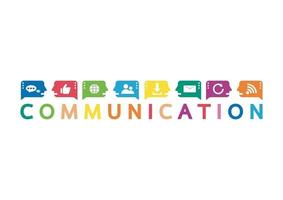 illustration vectorielle d'un concept de communication. le mot communication avec des bulles de dialogue colorées vecteur
