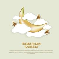 Ramadan kareem salutation carte ou affiche avec 3d or lune et papier nuage. pour affaires besoins, se nourrit, affiches, conception matériaux.imprimer vecteur