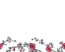 abstrait floral sans couture frontière. anneau main tiré contour conception avec moderne rose Cerise épanouissement branches sur blanc Contexte. ector illustration. vecteur
