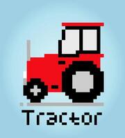 Tracteur pixel 8 bits. objet de voiture de ferme pour les actifs de jeu en illustration vectorielle. vecteur