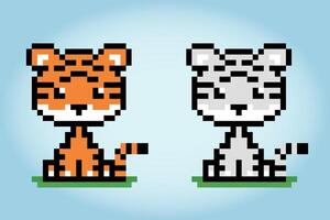 Pixel 8 bits un tigre. animaux pour les actifs de jeu et les motifs de point de croix dans les illustrations vectorielles. vecteur