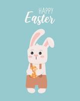 salutation carte avec Pâques lapin en portant œuf. vecteur illustration. content Pâques
