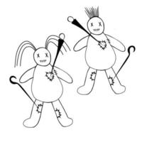 vecteur illustration de deux dessiné à la main vaudou poupées cette étaient percé avec épingles. une mans vaudou poupée, une les femmes vaudou poupée.