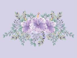 Fleurs hawaïennes violettes avec des feuilles de dessin vectoriel de peinture