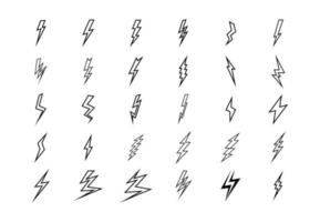 ensemble de 30 foudre plat Icônes. coup de foudre Icônes isolé sur blanc Contexte. foudre ligne vecteur illustration