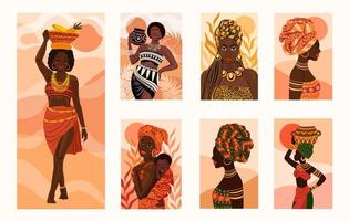 magnifique ethnique africain femmes plat style portraits collection. vecteur illustration